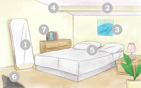 Simple Feng Shui Bedroom | Ways to Feng Shui Your Bedroom - wikiHow Feng Shui Your Bedroom, Feng Shui Bedroom Colors, Feng Shui Bedroom Tips, Feng Shui Colours, Feng Shui Bedroom, Feng Shui House, Feng Shui Tips, Small Houses, Bedroom Layouts