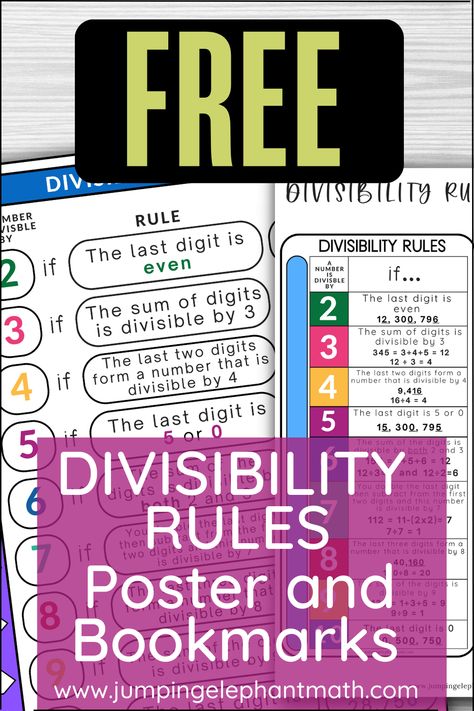 Learn why divisibility rules matter for math in Grade 4, Grade 5 and Grade 6 and grab this free divisibility rules chart in poster and bookmark version to help your students build their division skills. Divisibility Rules Anchor Chart, Divisibility Rules Chart, Bookmarks For Teachers, Division Anchor Chart, Teaching Long Division, Divisibility Rules, Division Activities, Math Word Walls, Simplifying Fractions