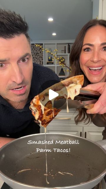 Ereka Vetrini on Instagram: "A SMASHED MEATBALL PARM TACO is my new favorite quick and easy lunch! Full recipe below. If you haven’t tried them, you are missing out!

Makes 6
1 lb ground beef or turkey
¼ cup fresh parsley
⅓ cup grated parmigiano reggiano
2 garlic cloves finely minced or grated
½ tsp salt
¼ tsp pepper
¼ tsp red pepper flakes (optional)
¾ tsp onion powder
6 small flour tortillas
1 cup shredded mozzarella
1½ cups marinara sauce

To a large bowl add the ground meat, parsley, grated parm, garlic, salt, pepper, red pepper flakes (optional) and onion powder. Use your hands to mix ingredients together then divide into 6 balls. 

Press and flatten the meatballs into the tortillas. The meat layer should be very thin and almost meet the edge of the tortilla. 

Heat a non-stick skille Hamburger Tacos, Meatball Wraps, Taco Burgers, Sandwich Night, Meatball Parm, Taco Burger, Roast Steak, Beef Steak Recipes, Beef Meatballs