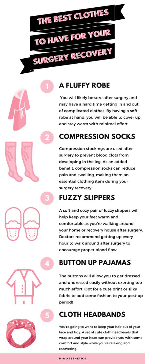 Wondering what clothes in you need for optimal post-op care? Here are our recommendations! 💕 #postop #surgery #surgeryrecovery #sxrecovery #miababe #miaaesthetics Surgery Outfit Day Of, Surgery Must Haves, Knee Surgery Recovery Tips, Tummy Tucks Post Op, Post Op Breast Augmentation Recovery, Preparing For Surgery Tips, Tummy Tucks Recovery List, Post Abdominal Surgery Recovery, Abdominal Surgery Recovery Tips