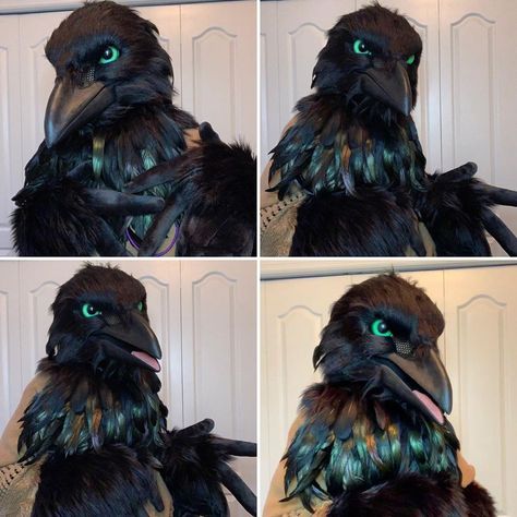 Everything about this suit is beautiful; the iridescent feathers, the eyes, EVERYTHING! Crow Fursuit, Art Cute Kawaii, Suit Aesthetic, Crow Costume, Fursuit Tutorial, Raven Cosplay, Mascaras Halloween, Bird Costume, Hand Drawing Reference