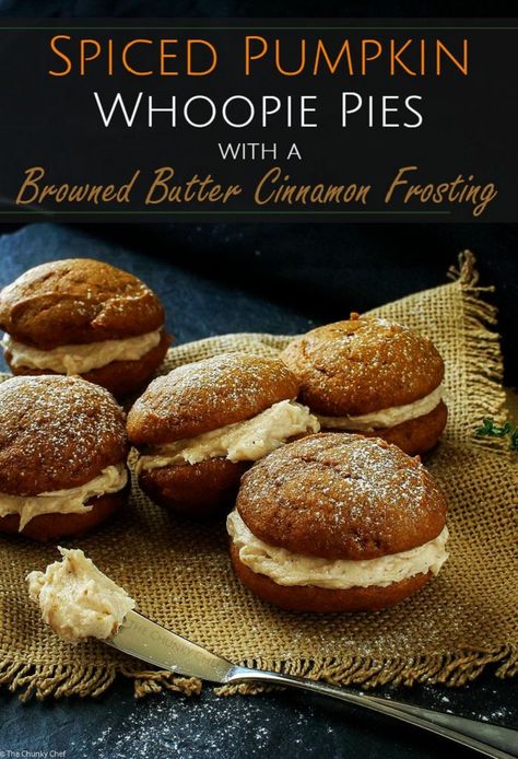 Halloween Pumpkin Cookies, Cinnamon Frosting, The Chunky Chef, Chunky Chef, Whoopie Pie Recipe, Pumpkin Whoopie Pies, Pumpkin Cookie Recipe, Whoopie Pie, Fall Cooking