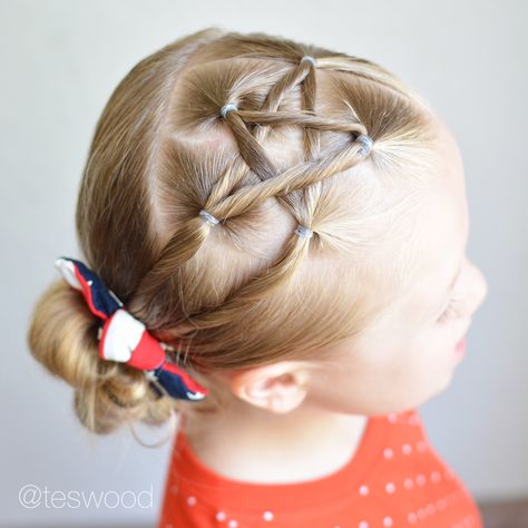 Fourth Of July Hairstyles, Patriotic Hairstyles, Star Hairstyle, July Hairstyles, Hair Styles For Kids, Cute Toddler Hairstyles, Styles For Kids, Girl Hair Dos, Wacky Hair Days