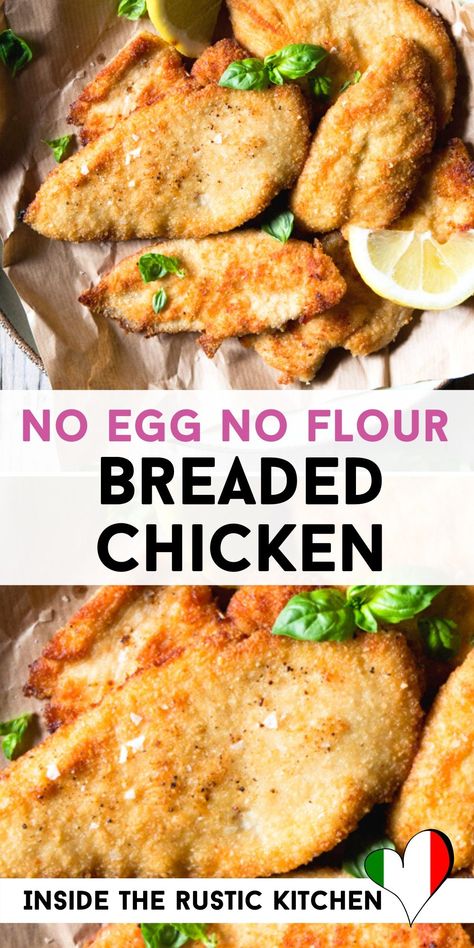 Breaded Chicken No Egg, Fried Chicken Without Flour, Breaded Chicken Strips, Baked Breaded Chicken, Kitchen Italian, Fried Chicken Cutlets, Chicken Strip Recipes, Breaded Chicken Recipes, Chicken Cutlet Recipes