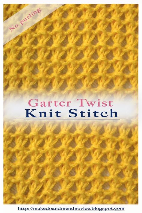 The Garter Twist Knit Stitch is a simple two-row repeat stitch that creates texture just through the combination of knit stitches. This stitch requires a multiple of 2 stitches and is worked over 2 rows. The stitch requires absolutlely no purling . The stitch pattern / knitting tutorial is available via my blog. #knitting #freepattern #knitstitch #texturedstitches #knit #knittingpattern #texturedknitting #knitstitch #knittutorial #howto #nopurling #nopurlknitstitch No Purl Knitting, Four Row Repeat Knitting Pattern, 2 Row Repeat Knitting Pattern, Knit Stitch Tutorial, Textured Knitting, Rib Stitch Knitting, Baby Hat Knitting Patterns Free, Purl Knit, Honeycomb Stitch