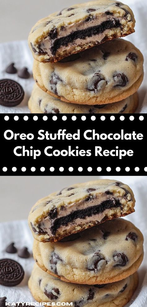 Looking for a dessert that stands out? These Oreo Stuffed Chocolate Chip Cookies are a unique sweet treat that blends flavors seamlessly. Perfect for holidays or casual get-togethers, they’re sure to delight everyone! Ultimate Cookie Recipe, Stuffed Chocolate Chip Cookies, Oreo Stuffed Chocolate Chip Cookies, Gooey Chocolate Chip Cookies, 12 Tomatoes Recipes, Classic Cookies Recipes, Oreo Chocolate, Chocolate Chip Cookies Recipe, Soft Chocolate Chip Cookies