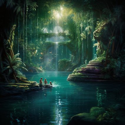 Lagoon Fantasy Art, Neverland Mermaid Lagoon, Mermaid Grotto Aesthetic, Mermaid Environment, Fantasy Lagoon, Mermaid Village, Magical Lagoon, Lagoon Aesthetic, Lagoon Mermaid