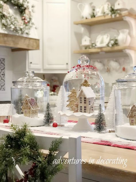 Cloche Decor, Christmas Decor Inspiration, White Ornaments, Christmas Room, Gingerbread Houses, Christmas Tablescapes, Farmhouse Christmas Decor, Very Merry Christmas, Christmas Kitchen