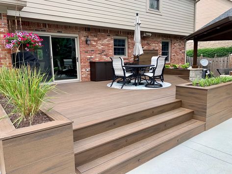 8 Things to Consider When Building a Ground-Level Deck Composite Deck With Pergola, Low Deck Designs, Trex Deck Designs, Small Backyard Decks, Composite Decks, Ground Level Deck, Yard Remodel, Low Deck, Deck Layout