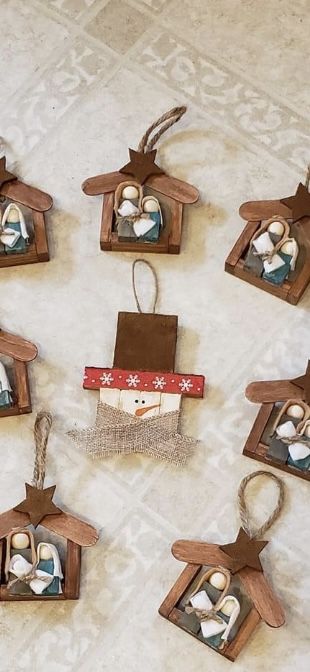 Wooden Nativity Ornaments, Diy Jesus Christmas Decorations, Nativity Diy Ornaments, Jenga Block Nativity Ornaments, Nativity Ornaments For Kids To Make, Religious Christmas Ornaments Diy, Clothespin Nativity Ornament, Dollar Tree Nativity Crafts, Jesus Crafts For Adults