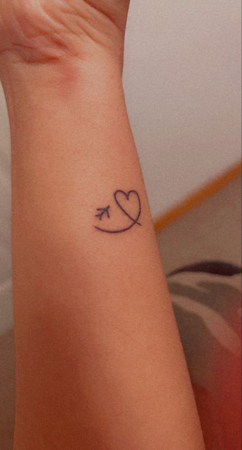 Heart with flying plan near it , smiple tiny tattoo Fly Tattoo, Flying Tattoo, Heart Tattoos, Tiny Tattoo, Travel Tattoo, Heart Tattoo, Tiny Tattoos, Infinity Tattoo, Jesus Fish Tattoo