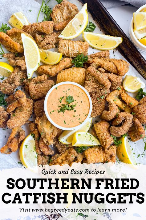 Crispy Catfish Recipes, Frying Catfish Nuggets, Deep Fried Catfish Nuggets, Catfish Nugget Recipes Fried, Catfish Meals, Catfish Nugget Recipes, Catfish Nuggets Recipes, Fried Catfish Nuggets, Fried Catfish Recipe