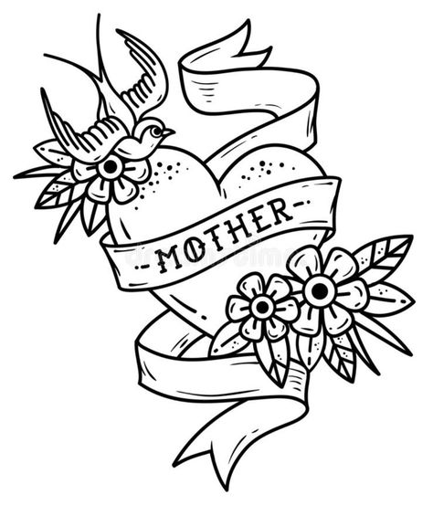 Heart With Ribbon, Mom Heart Tattoo, Retro Vector Illustration, Mom Tattoo Designs, Tattoo Old School, Tattoo Heart, Ribbon Tattoos, Retro Tattoos, Mother Tattoos