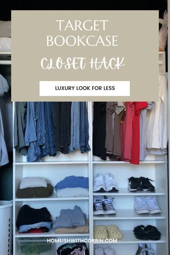 Bookcase Closet Hack, Target Bookcase Closet, Rental Closet, Home Depot Closet, Ikea Decor Hacks, Bookshelf Closet, Bookcase Closet, Diy Closet System, Diy Walk In Closet