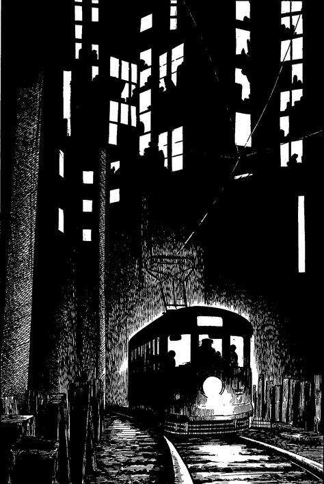 The Paris Review - Blog Archive Yoshihiro Tatsumi’s Tokyo Noir Arte Peculiar, Art Noir, City At Night, Graphic Novel Art, Linocut Art, White Drawing, Woodcuts Prints, Manga Artist, Wood Engraving