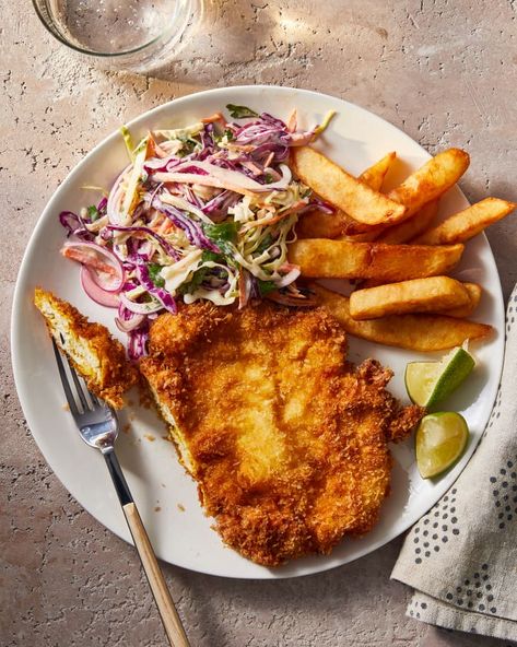 Curried Chicken Schnitzel (with Mango Chutney Coleslaw) | Kitchn Chicken Cutlet, Creamy Avocado Sauce, Curried Chicken, Super Easy Dinner, Easy To Make Dinners, Sheet Pan Suppers, Chicken Schnitzel, Mango Chutney, Dinners To Make