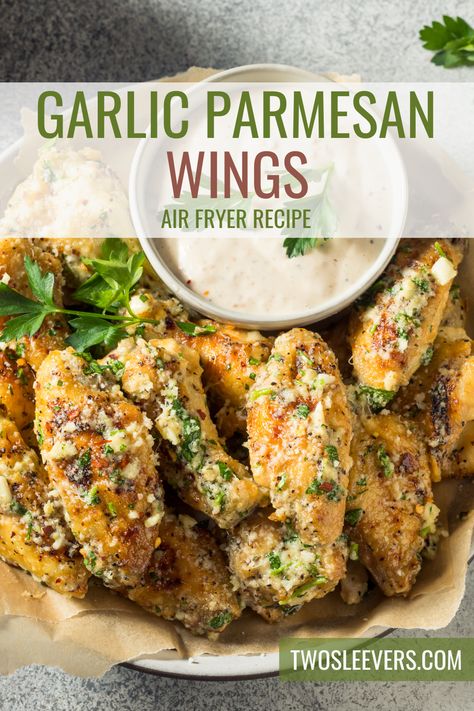 Garlic Parm Wings, Parmesan Wings Recipe, Wings Air Fryer, Parmesan Wing Sauce, Air Fry Chicken Wings, Garlic Wings, Air Fryer Wings, Air Fryer Garlic, Parmesan Wings