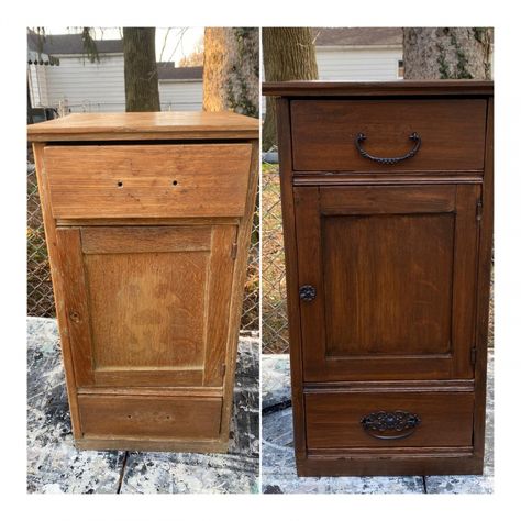 Before and After Antique Walnut Gel Stain | General Finishes Design Center Antique Walnut Gel Stain Over Oak, Gel Stain Before And After, General Finishes Gel Stain Antique Walnut, Old Masters Gel Stain, Gel Staining Cabinets, Painted Desks, Walnut Gel Stain, Cabinet Update, General Finishes Gel Stain