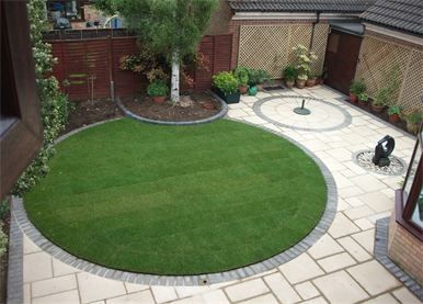 Ideal Backyard, Circular Garden Design, Tiny Yard, Circular Garden, Circular Lawn, Moderne Have, Paving Design, Garden Paving, Back Garden Design