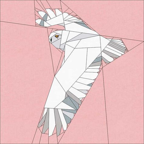 Sew your own beautiful snowy owl! This large block can be used as a cushion cover, wall hanging or as part of a larger quilt. The pattern is 30 pages long as it has many pieces, but each section is still straight-line sewing, and with some organisati... Paper Peicing Patterns, Fpp Quilt, Bird Quilt Blocks, Owl Quilts, Owl Quilt, Electric Quilt, Foundation Paper Piecing Patterns, Iris Folding, Bird Quilt