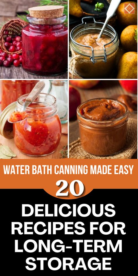 Learn the essentials of water bath canning with these 20 foods to preserve for long-term storage! Including fruits, veggies, and jellies, these recipes are perfect for keeping seasonal flavors fresh all year. Great for beginners, each tip ensures your canning is safe and tasty. Save this pin to try water bath canning and keep your pantry stocked with homemade preserves. Water Canning Recipes, Canning Water Bath, Water Bath Canning For Beginners, Canning Tomatoes Water Bath, Water Canning, Canning For Beginners, Canning Water, High Acid Foods, Water Bath Canning Recipes