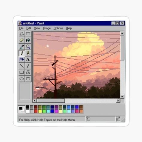 Paint Computer Aesthetic, Microsoft Paint Aesthetic, Ms Paint Aesthetic, Paint Aesthetic, Sunset Sticker, Microsoft Paint, Ms Paint, Windows Software, Aesthetic Sunset