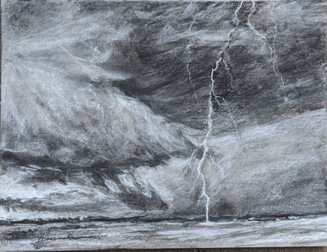 One of Nikita’s First “Drawings” Lightning Storm Drawing, Thunder Clouds Drawing, Thunder Sketch, Weather Drawing, Storm Drawing, Lightning Drawing, Vine Charcoal, Inspo Art, Draw Together