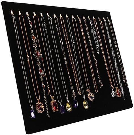 Amazon.com: Tinsow 14.7"x12" 17 Hook Necklace Jewelry Tray/Display Organizer/Pad/Showcase/Display case : Clothing, Shoes & Jewelry Tray Display Ideas, Jewelry Display Ideas, Necklace Hanger, Jewelry Tray Organizer, Jewelry Trays, Velvet Necklace, Jewelry Tray Display, Crafts Jewelry Making, Set Up Ideas