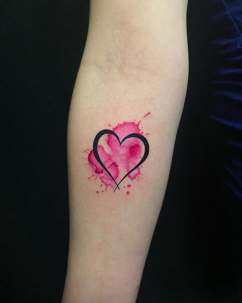 Unique Friendship Tattoos, Coloured Tattoos, Watercolor Heart Tattoos, Two Hearts Tattoo, Nature Tattoo Ideas, Bloom Tattoo, Watercolor Tattoo Ideas, Cool Nature, Pink Tattoo