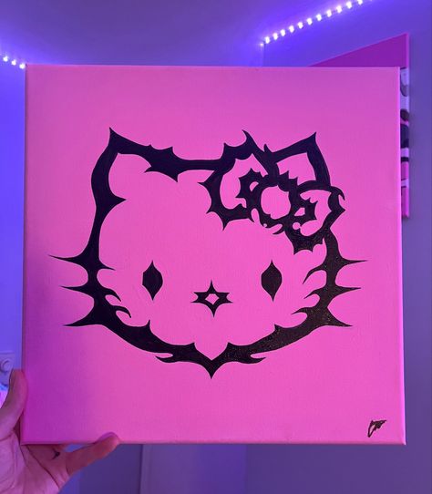 Hello Kitty Painting, Kitty Painting, Images Hello Kitty, Hippie Painting, Knitting Tips, Kitty Drawing, Cute Canvas Paintings, Hello Kitty Drawing, Easy Canvas Art