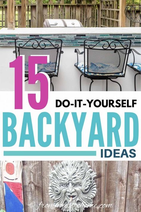 These backyard builds are great DIY projects for your garden landscaping. Click through to get all the tutorials for this awesome DIY backyard ideas. #fromhousetohome #gardening #gardenideas #backyardideas #backyard  #diyprojects Outdoor Tv Screen, Backyard Builds, Diy Backyard Projects, Deck Tiles Patio, Diy Backyard Ideas, Outdoor Bar Area, Backyard Swings, Backyard Shade, Backyard House