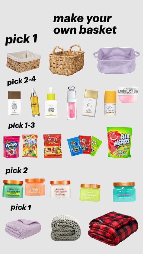 How To Build A Gift Basket, Sleepover Basket Ideas, Make Your Basket, Sleepover Gift Basket, Make Your Own Basket, But Basket, Selfcare Basket, Brrr Basket, Bur Basket