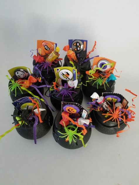 Small Cauldron Decor, Cauldron Party Favors, Mini Caldron Halloween Ideas, Mini Cauldron Favors, Dollar Tree Mini Cauldron Crafts, Halloween Mini Cauldron Ideas, Mini Couldren Ideas, Small Cauldron Decoration Ideas, Cauldron Favors