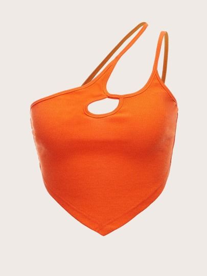 SHEIN Crisscross Cutout Bandana Halter Top | SHEIN USA Orange Wishlist, Bandana Halter Top, One Shoulder Crop Top, Top Shein, Fashion Sandals, Shoulder Crop Top, Shein Style, Halter Top, Snake Skin