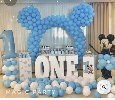 Birthday Party Paper Decorations, Mickey Mouse Birthday Theme, Baby Boy Birthday Themes, Mickey Mouse Birthday Decorations, Mickey 1st Birthdays, Minnie Mouse Birthday Party Decorations, Mickey Mouse Themed Birthday Party, Mickey Mouse Decorations, Mickey Mouse Baby Shower