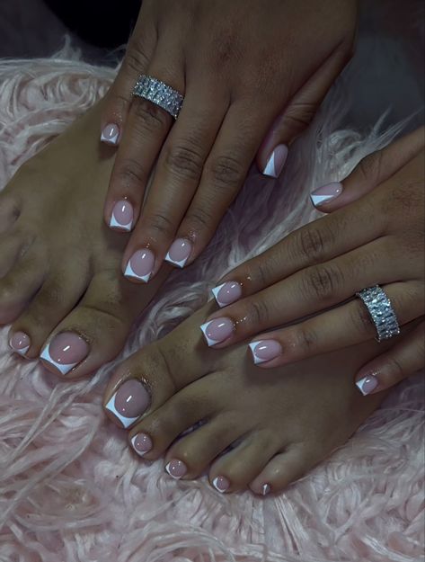 French Tip Mani Pedi, French Tip Mani, Nails And Toes, Acrylic Toe Nails, Pretty Toe Nails, Cute Toe Nails, White Acrylic Nails, Girly Acrylic Nails, French Tip Acrylic Nails