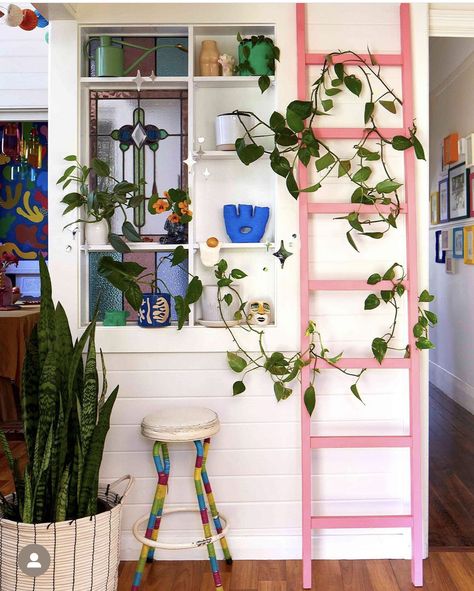 Hanging Ladder, Small Sunroom, Wall Decor Hanging, Plant Ideas, Old Cottage, Embrace It, Deco Boheme, Decor Hanging, Easy To Love