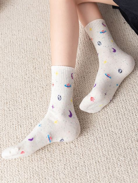 Moon Print Crew Socks Galaxy Socks, Star Socks, Space Socks, Socks Womens, Womens Socks, Socks Cute, Moon Pattern, Socks Gift, Galaxy Print