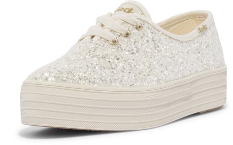 PRICES MAY VARY. Glitter upper Lace-up platform sneaker Pointed toe Soft, breathable twill lining 10% recycled PU foam Softerra footbed Point Lace, Platform Sneaker, Fashion Sneakers, White Sneakers, Keds, Lace Up, Glitter, Sneakers, Lace