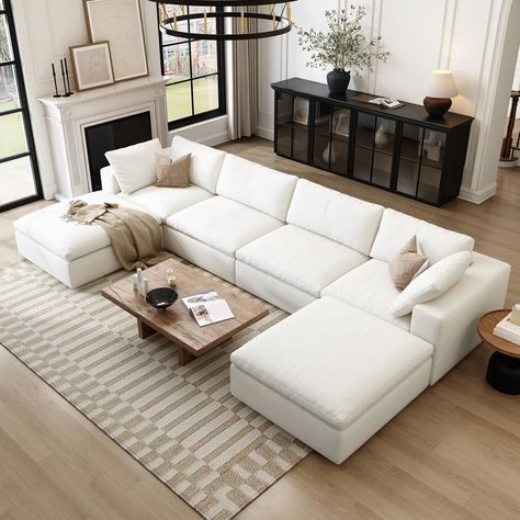 PRICES MAY VARY. 【Free Combination】 Our modular sectional sofa can be used not only as a U-shaped or L-shaped sofa, but also as a sleeper sofa bed for your home. Each section is movable and combinable. Providing high flexibility. You can place it anywhere in any shape according to your needs and preferences. 【Premium Construction】The features a sturdy wooden frame that provides stable support, ensuring excellent durability. high-end breathable chenille fabric, making this modular sectional sofa Modular Sectional Sofa Cozy, Large White Couch Living Room, White Grey Decor Living Room, Modular Sectional Sleeper Sofa, Couch For Family Room, Low Modular Sofa, U Shaped Couches, Modern Living Room Cream Couch, Sofa And 4 Chairs In Living Room