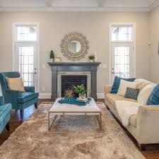 Teal And Beige Living Room, Room Ideas Pictures, Room Ideas Photos, Teal Living Room, Transitional Open Concept, Accent Living Room, White French Doors, Teal And Beige, Beige Living Room