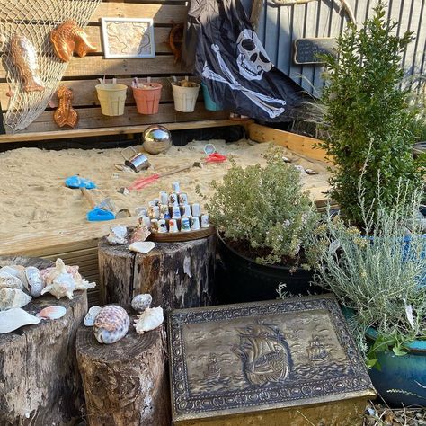 Becki Agar’s Instagram photo: “Added a treasure map, flag and treasure chest full of authentic resources to the sand pit for today....making magic #curiosityapproch…” West Kirby, Garden Kids, Sand Pit, Eyfs Activities, Nursery Activities, Treasure Map, Small Steps, Treasure Maps, Backyard For Kids