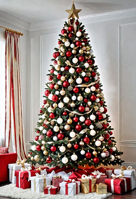 14 Red and White Christmas Tree Ideas to Brighten Up Your Holiday Season » HomeDecorFull Christmas Tree Decor Red And White, Red And White Ornaments Christmas Tree, Christmas Tree Ideas White And Red, Red And White Christmas Tree Decorations, Red And White Christmas Tree Ideas, White And Red Christmas Tree, Christmas Tree Red And White, Red White Christmas Tree, Christmas Tree Garland Ideas