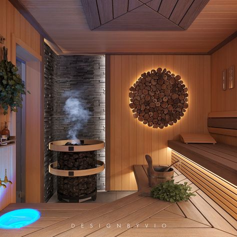 SAUNA 10 on Behance Sauna Decoration Ideas, Modern Sauna Design, Sauna Lighting Ideas, Sauna House Plan, Sauna Design Interior, Home Sauna Room, Japanese Sauna, Sauna Lighting, Sauna Decor