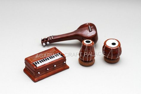 Indian Instruments, Indian Musical Instruments, Indian Room Decor, Miniature Set, Terracotta Clay, Walnut Shell, Clay Miniatures, Clay Art Projects, All Music