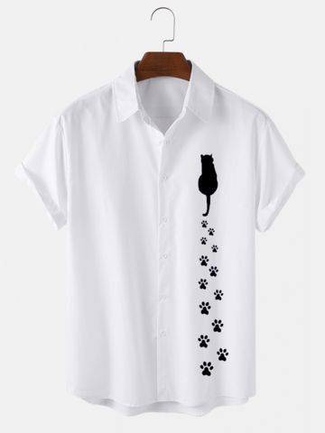 Mens cotton shirt Shirt Painting Ideas, Cat Footprint, Shirt Painting, Hawaiian Men, Lapel Top, Africa Dress, Mens Short Sleeve Shirt, Hawaii Shirt, Printed Sleeves