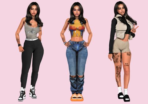 🖤 ASPEN LOOKBOOK 🖤 Sims 4 Cc Women Graphic Tee, Sims 4 Stacked Pants, Realistic Sims, Sims Finds, Sims 4 Piercings, Sims 4 Tsr, Sims 4 Black Hair, Sims 4 Traits, Female Shirt