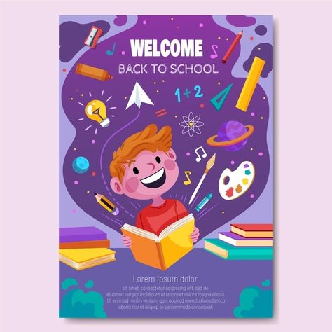 Detailed back to school vertical poster ... | Free Vector #Freepik #freevector #flyer #poster #school #template Education Posters Design, Education Design Poster, Poster Education Design, Poster Design Education, Elementary Graphic Design, Poster About Education, Poster Education, Poster School, Back To School Poster Ideas