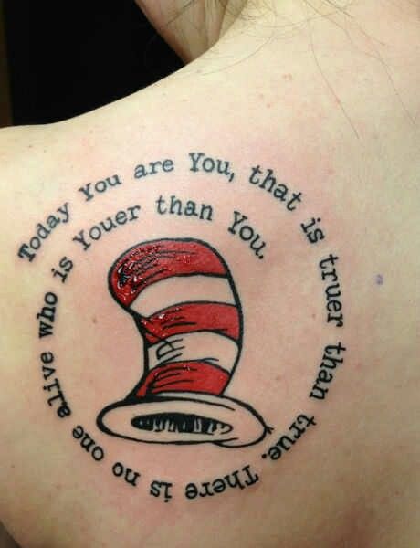 Cat in the hat tattoo Dr Seuss Tattoo, Teacher Tattoos, Literary Tattoo, Good Tattoo Quotes, Tattoos Quotes, Dr. Seuss, Literary Tattoos, Foot Tattoos For Women, Tattoos Skull