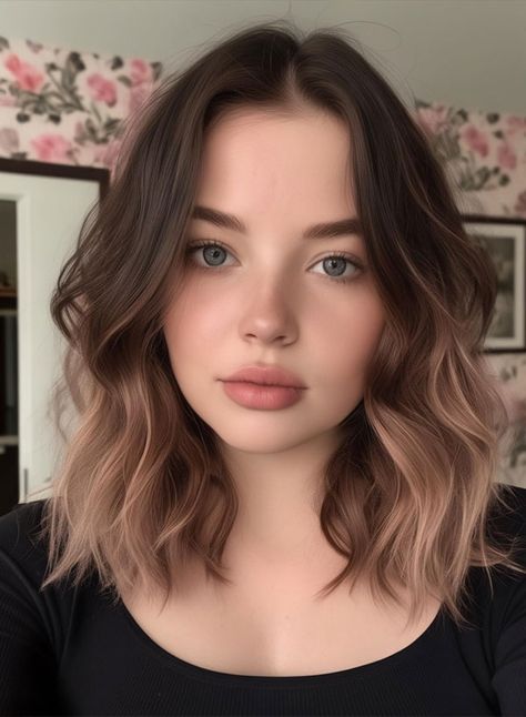 hairstyle for chubby round face, Shoulder-Length Waves with Ombre Effect Round Chubby Face Haircuts, Cute Hairstyles For Round Faces, Haircuts For Chubby Faces, Haircut Ideas Brown Hair, Shoulder Length Waves, Chubby Face Haircuts, Twist Box Braids, Ideas Haircut, Haircut Inspo